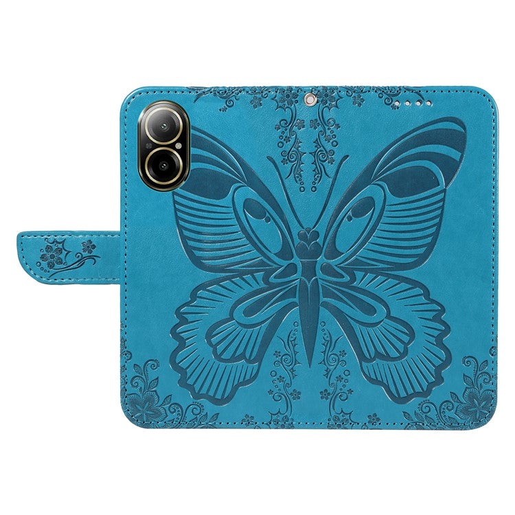 For Realme C67 4G PU Leather Phone Case Imprinted Pattern Wallet Phone Cover with Strap - Blue