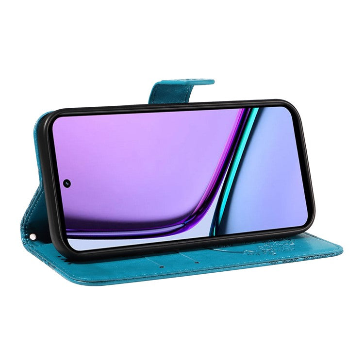 For Realme C67 4G PU Leather Phone Case Imprinted Pattern Wallet Phone Cover with Strap - Blue