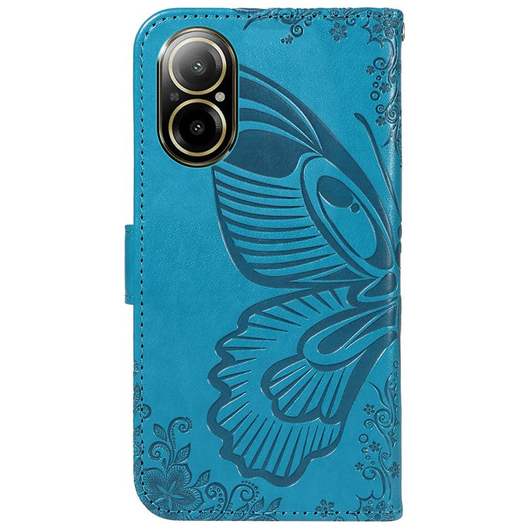 For Realme C67 4G PU Leather Phone Case Imprinted Pattern Wallet Phone Cover with Strap - Blue