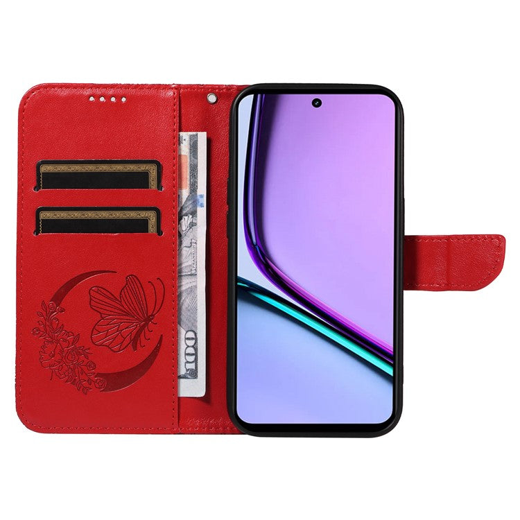 For Realme C67 4G PU Leather Phone Case Imprinted Pattern Wallet Phone Cover with Strap - Red