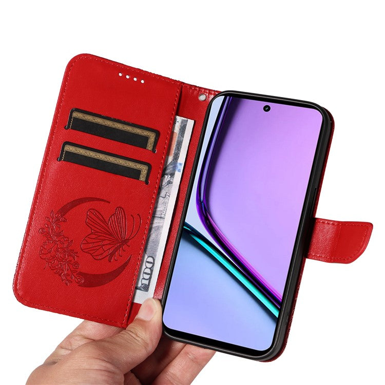 For Realme C67 4G PU Leather Phone Case Imprinted Pattern Wallet Phone Cover with Strap - Red