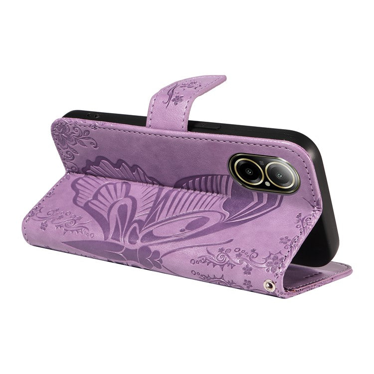 For Realme C67 4G PU Leather Phone Case Imprinted Pattern Wallet Phone Cover with Strap - Light Purple