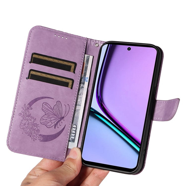 For Realme C67 4G PU Leather Phone Case Imprinted Pattern Wallet Phone Cover with Strap - Light Purple