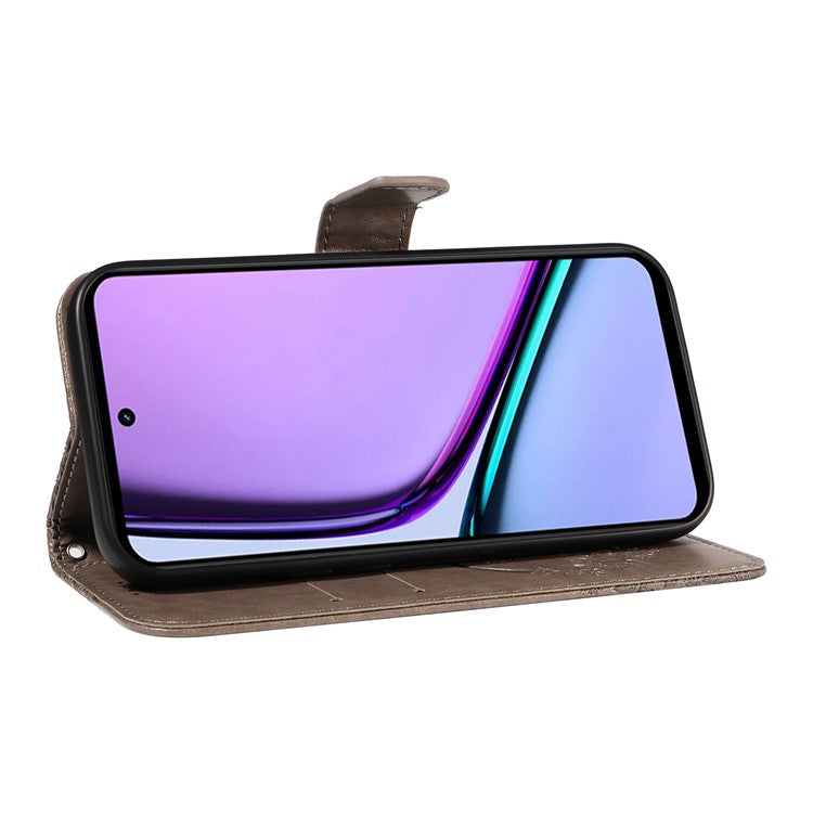 For Realme C67 4G PU Leather Phone Case Imprinted Pattern Wallet Phone Cover with Strap - Grey