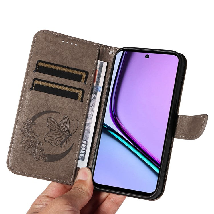 For Realme C67 4G PU Leather Phone Case Imprinted Pattern Wallet Phone Cover with Strap - Grey