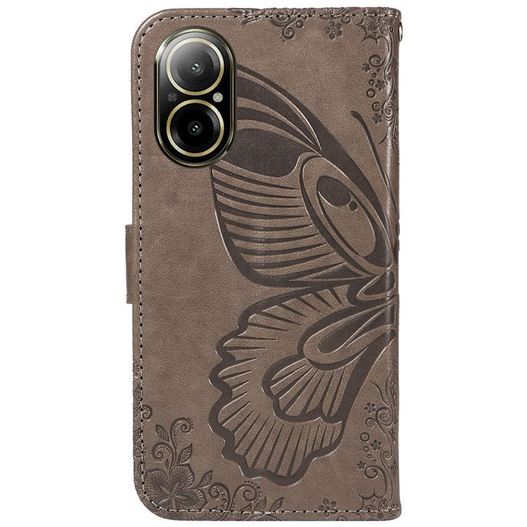 For Realme C67 4G PU Leather Phone Case Imprinted Pattern Wallet Phone Cover with Strap - Grey