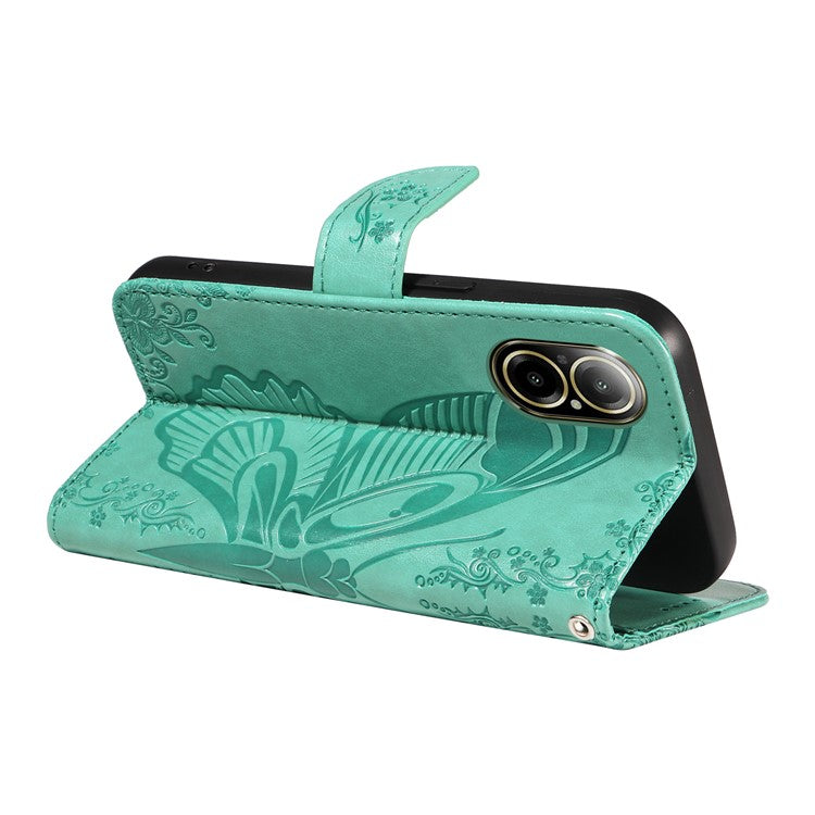 For Realme C67 4G PU Leather Phone Case Imprinted Pattern Wallet Phone Cover with Strap - Green