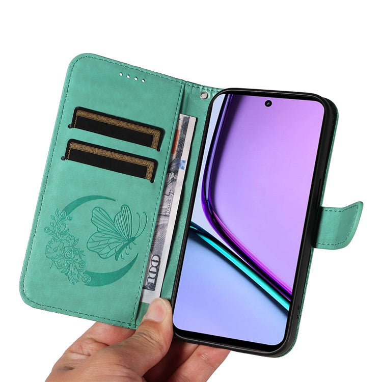 For Realme C67 4G PU Leather Phone Case Imprinted Pattern Wallet Phone Cover with Strap - Green