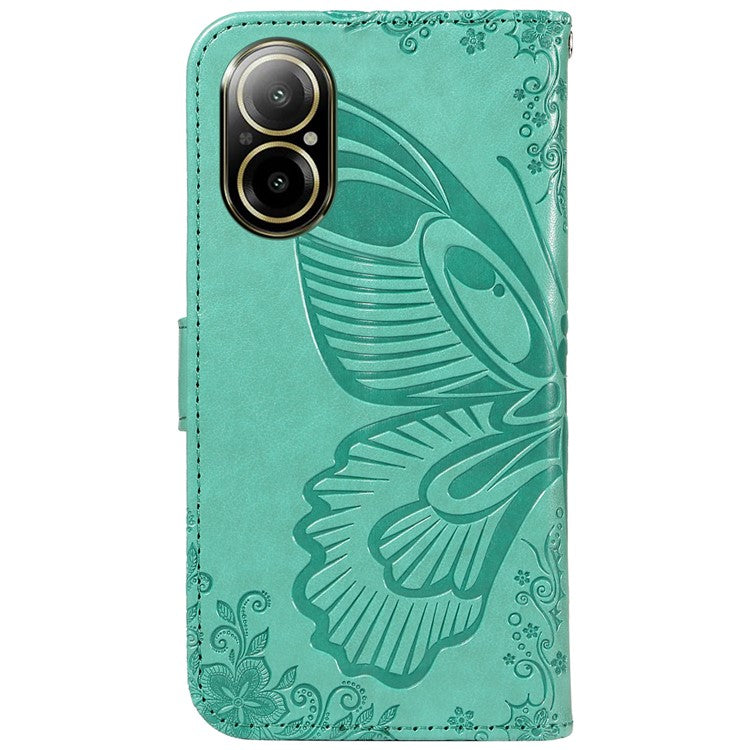 For Realme C67 4G PU Leather Phone Case Imprinted Pattern Wallet Phone Cover with Strap - Green