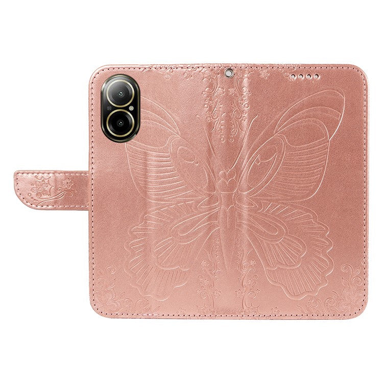 For Realme C67 4G PU Leather Phone Case Imprinted Pattern Wallet Phone Cover with Strap - Rose Gold