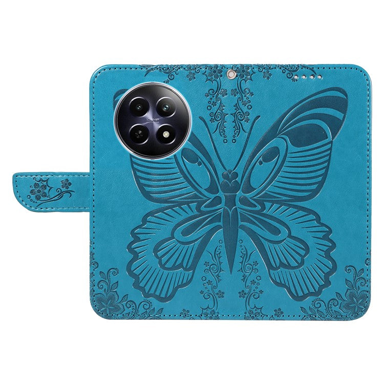 For Realme 12 5G Phone Stand Case Butterfly Imprint Leather Wallet Phone Cover with Strap - Blue