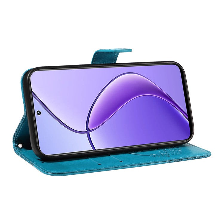 For Realme 12 5G Phone Stand Case Butterfly Imprint Leather Wallet Phone Cover with Strap - Blue