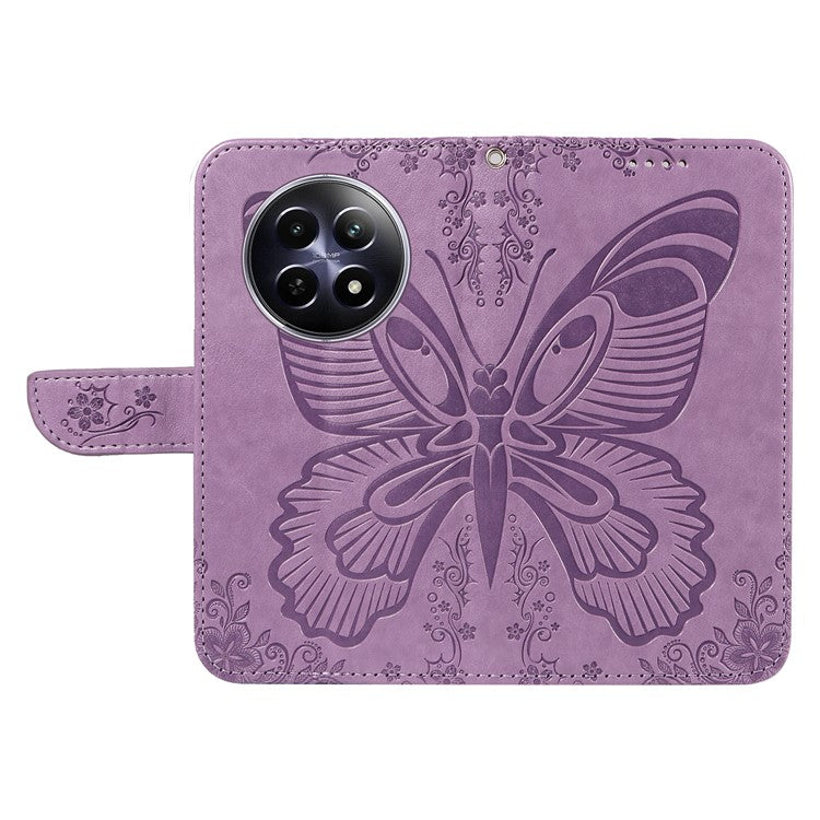 For Realme 12 5G Phone Stand Case Butterfly Imprint Leather Wallet Phone Cover with Strap - Light Purple