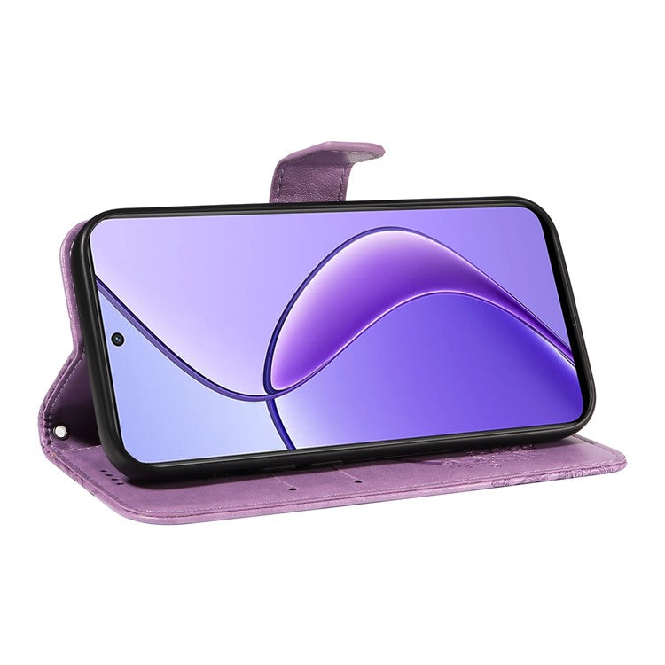 For Realme 12 5G Phone Stand Case Butterfly Imprint Leather Wallet Phone Cover with Strap - Light Purple