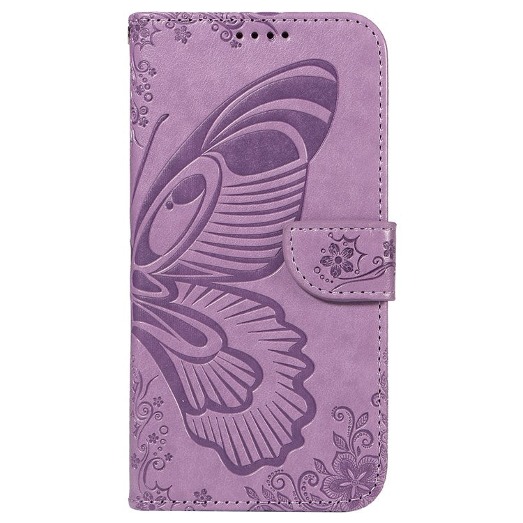 For Realme 12 5G Phone Stand Case Butterfly Imprint Leather Wallet Phone Cover with Strap - Light Purple