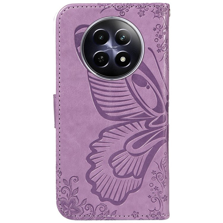 For Realme 12 5G Phone Stand Case Butterfly Imprint Leather Wallet Phone Cover with Strap - Light Purple