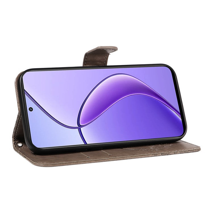 For Realme 12 5G Phone Stand Case Butterfly Imprint Leather Wallet Phone Cover with Strap - Grey