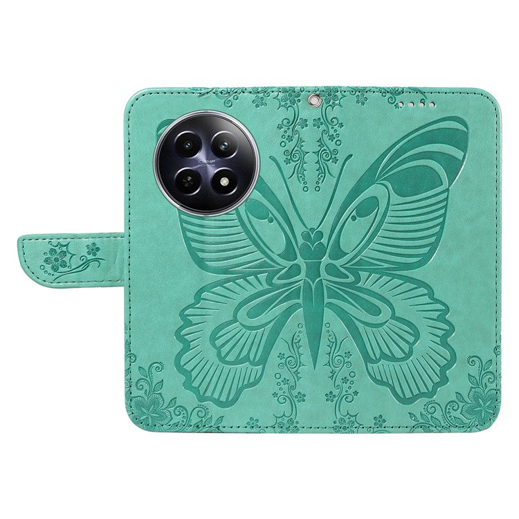 For Realme 12 5G Phone Stand Case Butterfly Imprint Leather Wallet Phone Cover with Strap - Green