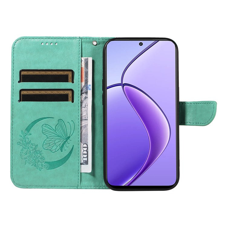 For Realme 12 5G Phone Stand Case Butterfly Imprint Leather Wallet Phone Cover with Strap - Green