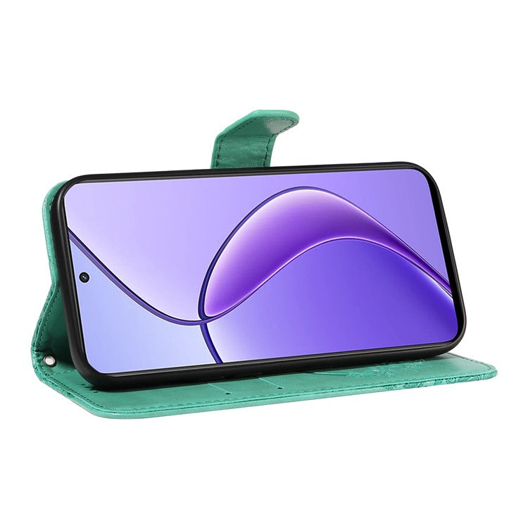 For Realme 12 5G Phone Stand Case Butterfly Imprint Leather Wallet Phone Cover with Strap - Green