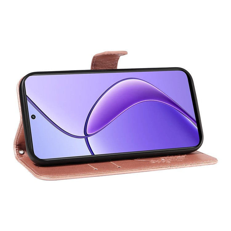 For Realme 12 5G Phone Stand Case Butterfly Imprint Leather Wallet Phone Cover with Strap - Rose Gold