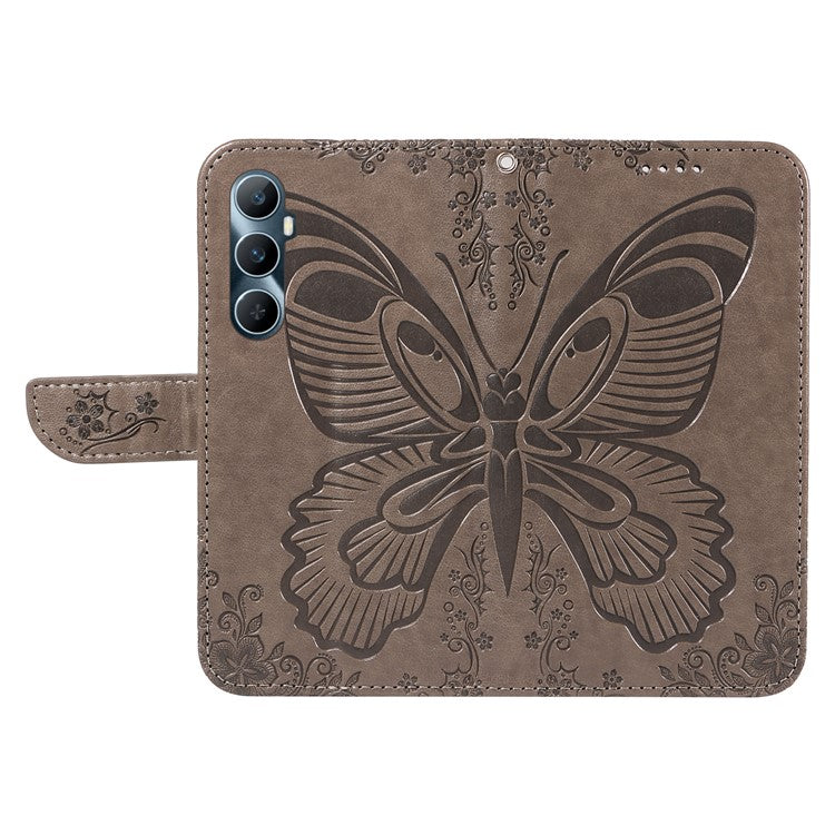 For Realme C65 4G Wholesale Phone Case Butterfly Pattern PU Leather Flip Phone Cover - Grey