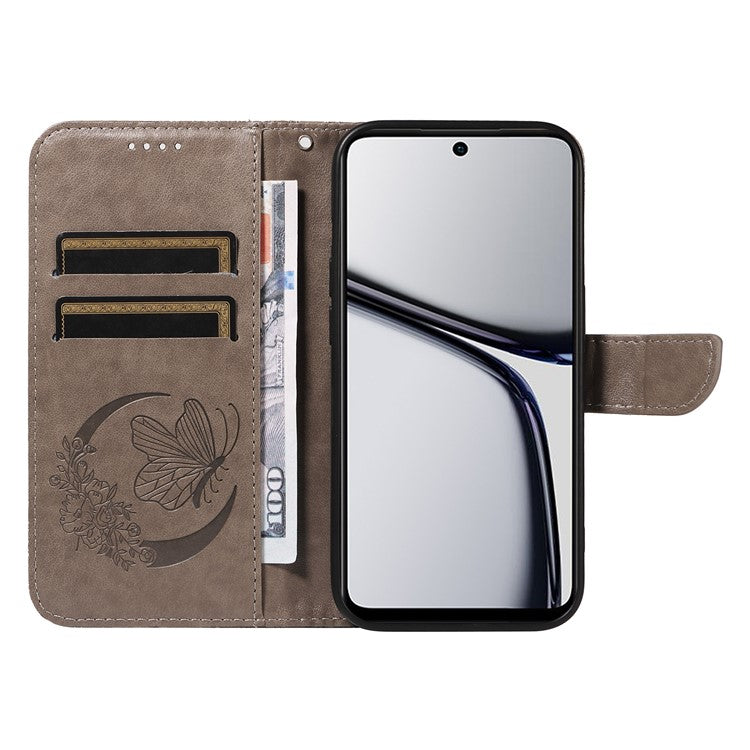 For Realme C65 4G Wholesale Phone Case Butterfly Pattern PU Leather Flip Phone Cover - Grey