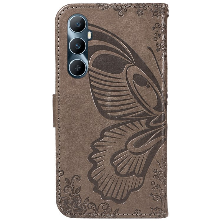 For Realme C65 4G Wholesale Phone Case Butterfly Pattern PU Leather Flip Phone Cover - Grey