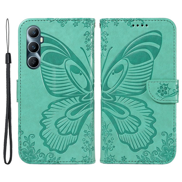 For Realme C65 4G Wholesale Phone Case Butterfly Pattern PU Leather Flip Phone Cover - Green