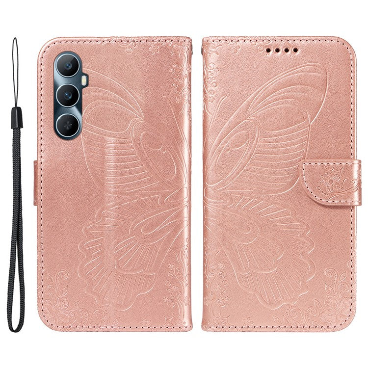 For Realme C65 4G Wholesale Phone Case Butterfly Pattern PU Leather Flip Phone Cover - Rose Gold