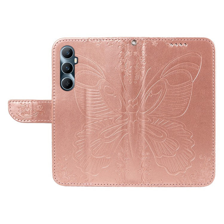 For Realme C65 4G Wholesale Phone Case Butterfly Pattern PU Leather Flip Phone Cover - Rose Gold