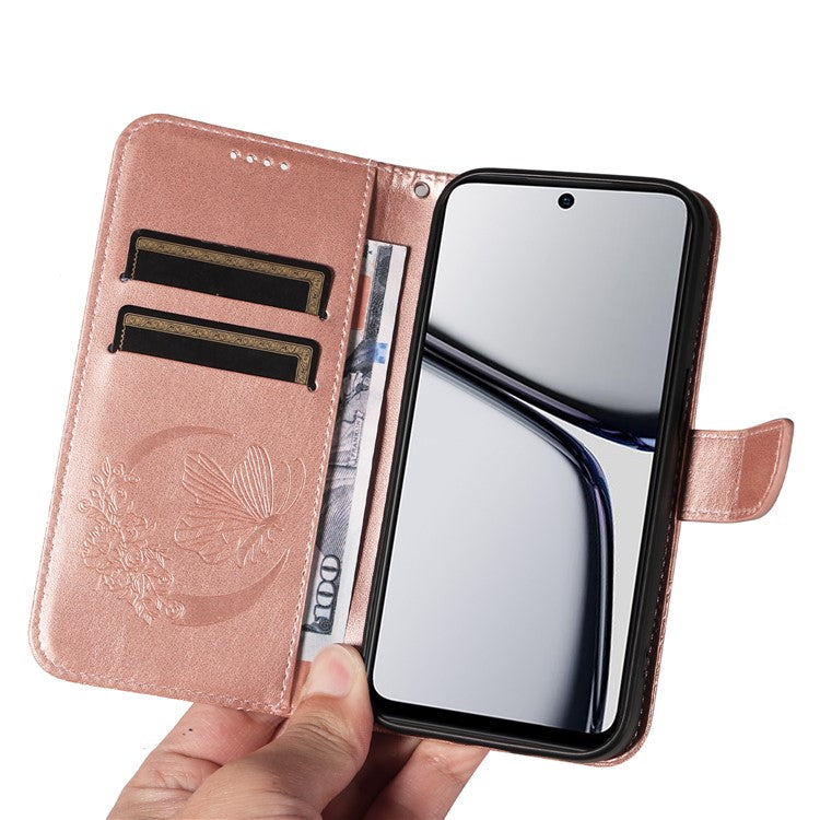 For Realme C65 4G Wholesale Phone Case Butterfly Pattern PU Leather Flip Phone Cover - Rose Gold