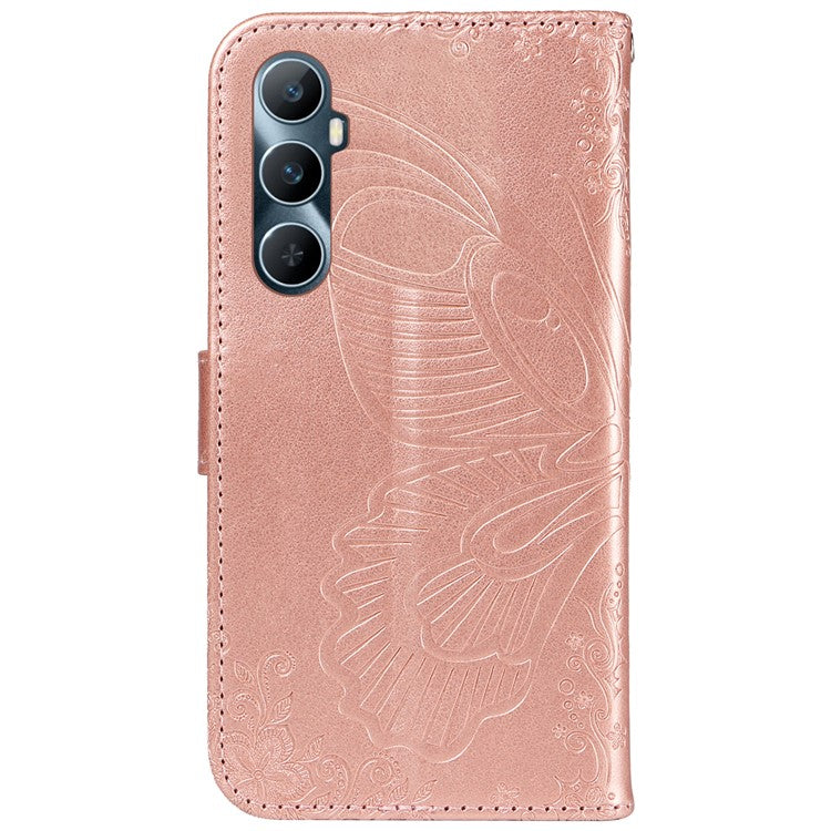 For Realme C65 4G Wholesale Phone Case Butterfly Pattern PU Leather Flip Phone Cover - Rose Gold