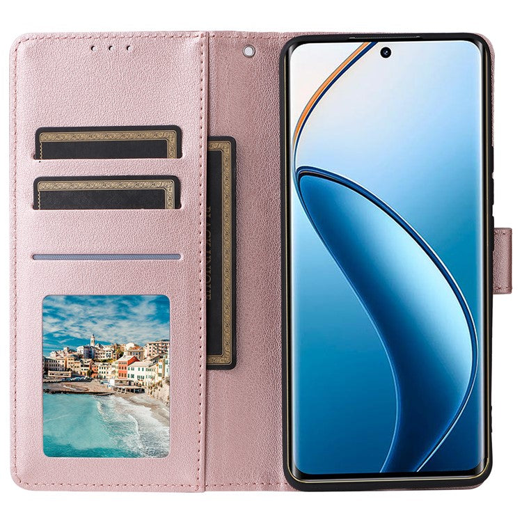 For Realme 12 Pro+ 5G / Realme 12 Pro 5G Case 3 Card Slots PU Leather Wallet Stand Phone Cover - Rose Gold