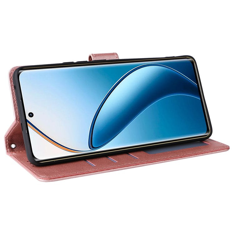 For Realme 12 Pro+ 5G / Realme 12 Pro 5G Case 3 Card Slots PU Leather Wallet Stand Phone Cover - Rose Gold