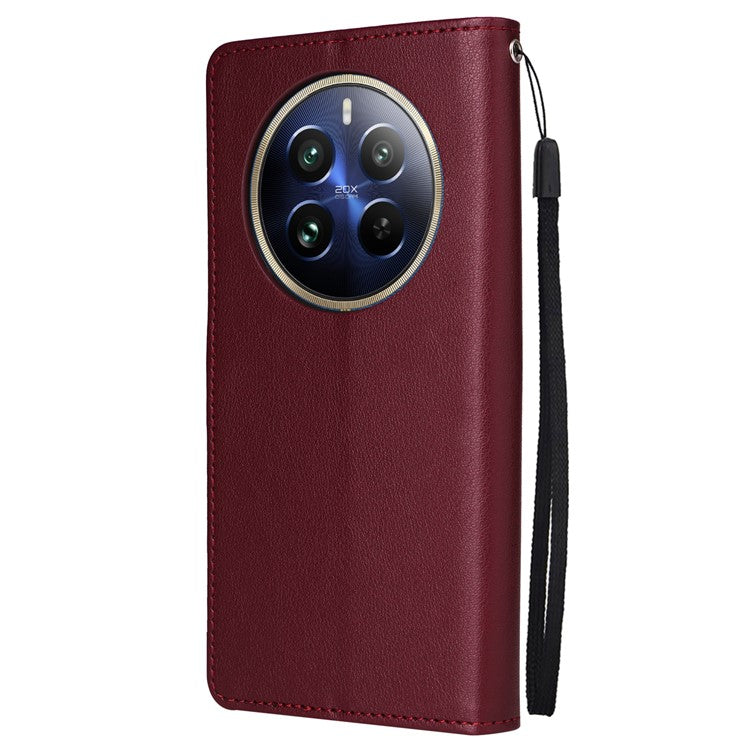 For Realme 12 Pro+ 5G / Realme 12 Pro 5G Case 3 Card Slots PU Leather Wallet Stand Phone Cover - Wine Red