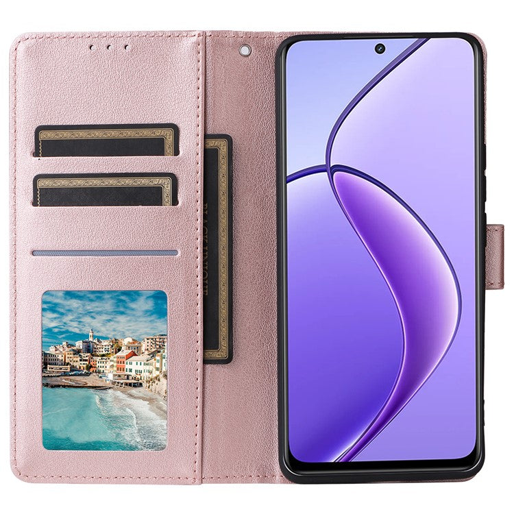 For Realme 12 5G Case 3 Card Slots PU Leather Wallet Stand Phone Cover - Rose Gold