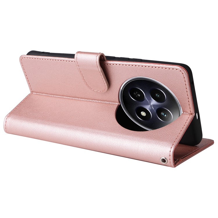 For Realme 12 5G Case 3 Card Slots PU Leather Wallet Stand Phone Cover - Rose Gold