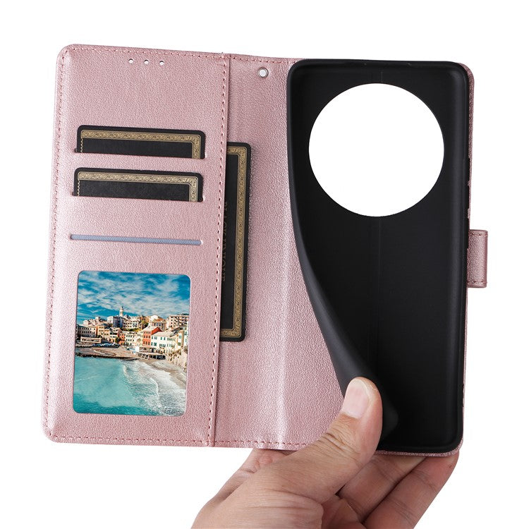 For Realme 12 5G Case 3 Card Slots PU Leather Wallet Stand Phone Cover - Rose Gold