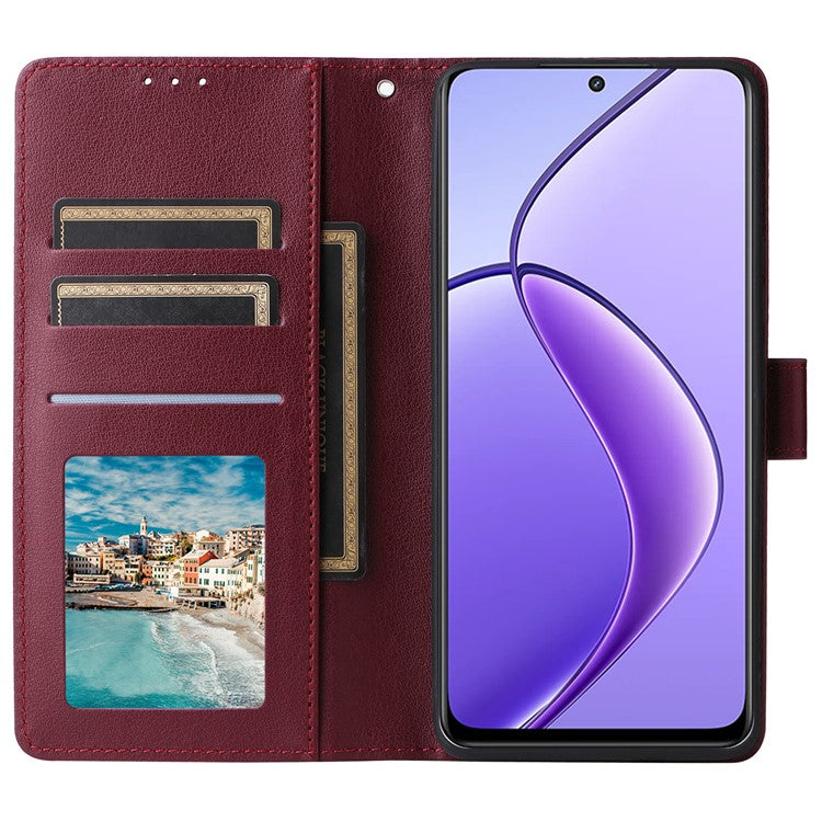 For Realme 12 5G Case 3 Card Slots PU Leather Wallet Stand Phone Cover - Wine Red