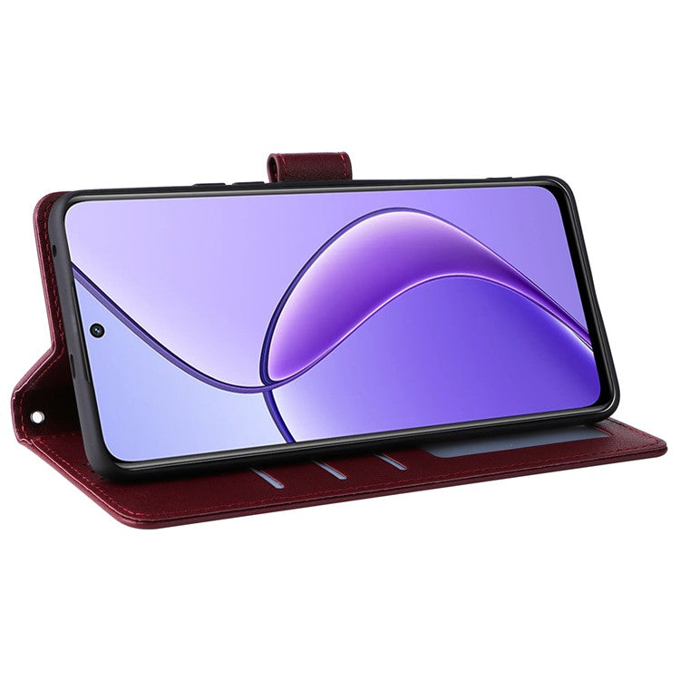 For Realme 12 5G Case 3 Card Slots PU Leather Wallet Stand Phone Cover - Wine Red