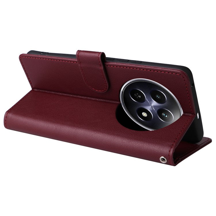 For Realme 12 5G Case 3 Card Slots PU Leather Wallet Stand Phone Cover - Wine Red