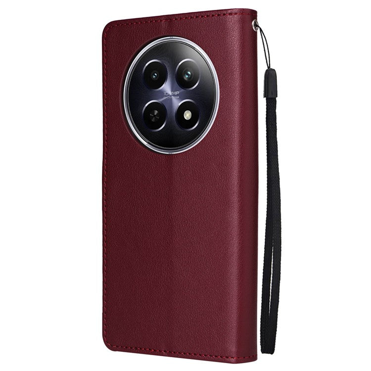 For Realme 12 5G Case 3 Card Slots PU Leather Wallet Stand Phone Cover - Wine Red