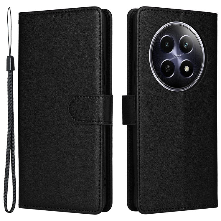 For Realme 12 5G Case 3 Card Slots PU Leather Wallet Stand Phone Cover - Black