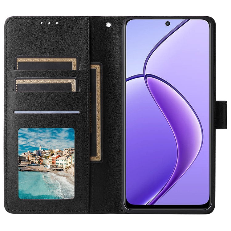 For Realme 12 5G Case 3 Card Slots PU Leather Wallet Stand Phone Cover - Black
