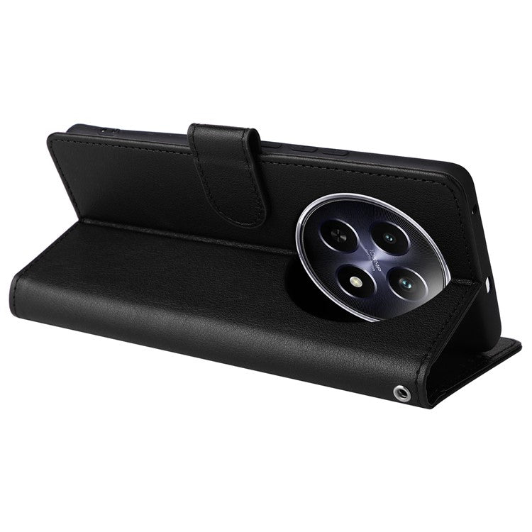 For Realme 12 5G Case 3 Card Slots PU Leather Wallet Stand Phone Cover - Black