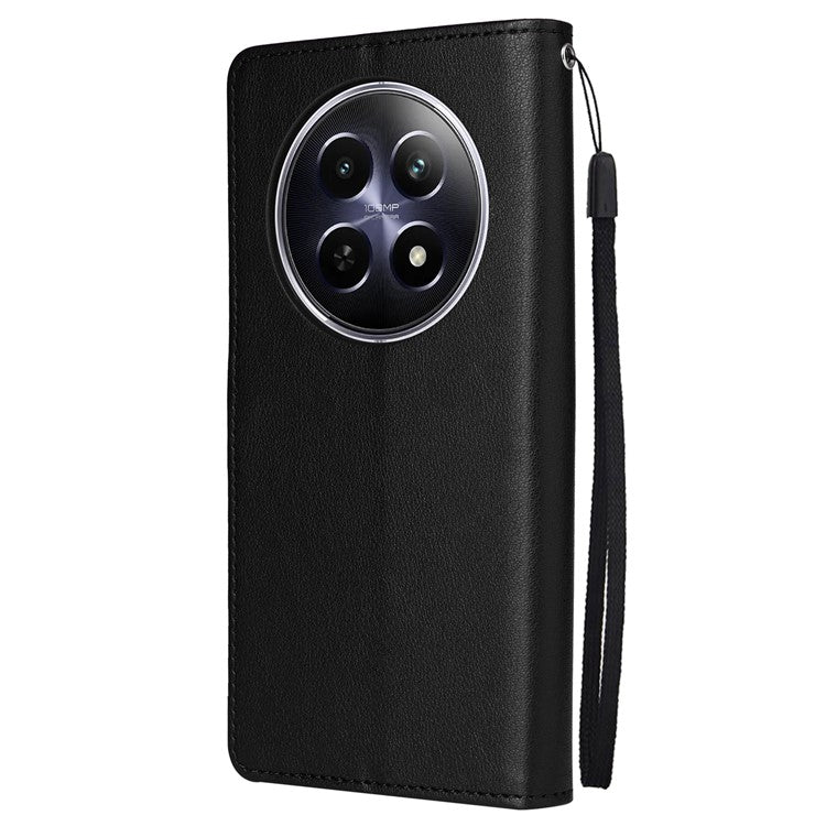 For Realme 12 5G Case 3 Card Slots PU Leather Wallet Stand Phone Cover - Black