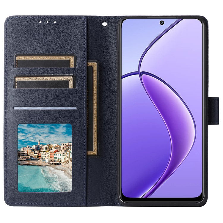 For Realme 12 5G Case 3 Card Slots PU Leather Wallet Stand Phone Cover - Blue