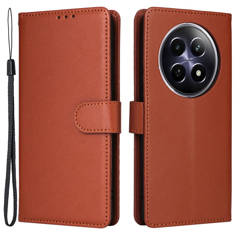 For Realme 12 5G Case 3 Card Slots PU Leather Wallet Stand Phone Cover - Brown