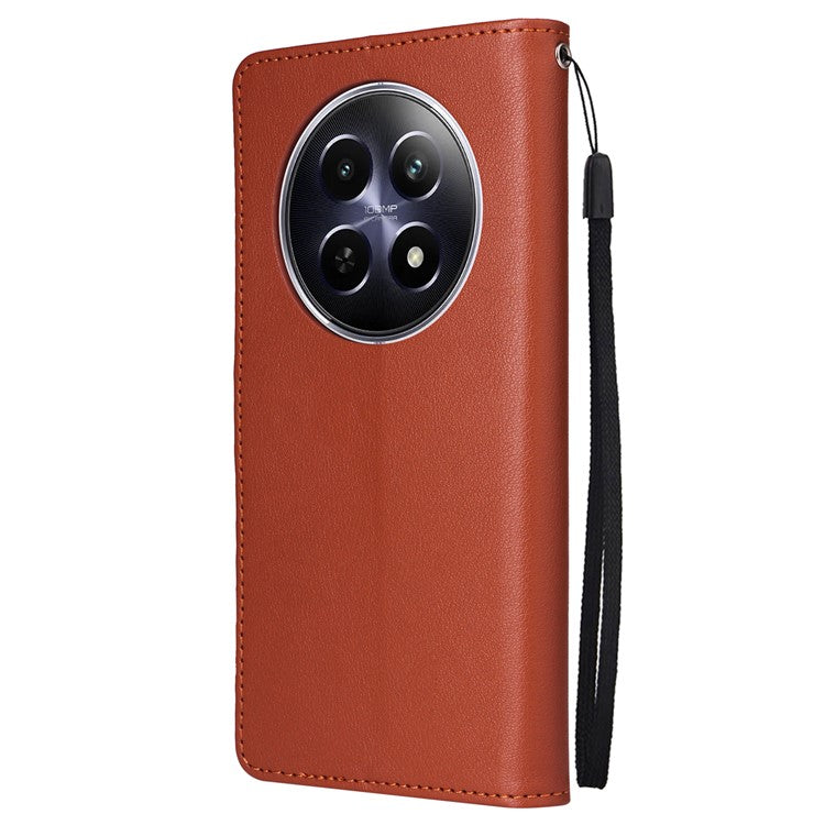 For Realme 12 5G Case 3 Card Slots PU Leather Wallet Stand Phone Cover - Brown